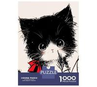 Puzzle De 1000 Pièces pour Adolescents Cute Black and White Neko Cat with Red Bow Puzzles pour Adultes - Jeu Manuel - Décoration Intérieure - Cadeaux Uniques pour Anniversaire Et Noël 52x38cm/1000pcs