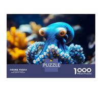 Puzzle De 1000 Pièces pour Adolescents Cute Blue Octopus in Coral Reef Puzzle pour Adolescents Activités Familiales Interaction Parent-Enfant Cadeaux pour Amis Et Famille 52x38cm/1000pcs