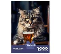 Puzzle De 1000 Pièces pour Adolescents Cute Cat and A Beer Puzzle pour Adultes Jeux Relaxants Assemblage De Motifs Cadeaux d'anniversaire Et Cadeaux Uniques 52x38cm/1000pcs