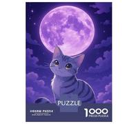 Puzzle De 1000 Pièces pour Adolescents Cute Cat Under Purple Moon Puzzles pour Adultes Jeux Relaxants Découpe De Précision Cadeaux De Noël Et d'anniversaire 52x38cm/1000pcs