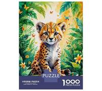 Puzzle De 1000 Pièces pour Adolescents Cute Cheetah Cub in Jungle Watercolor Puzzles pour Adultes - Jeux À Faire Soi-même - Améliore La Mémoire - Difficile Et Stimulant 70x50cm/1000pcs