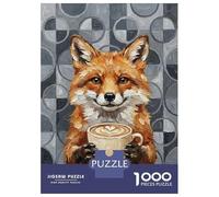 Puzzle De 1000 Pièces pour Adolescents Cute Fox with Coffee Painting Puzzle Adulte Jeux De Famille Une Œuvre d'art Cadeaux Uniques d'anniversaire Et De Noël 70x50cm/1000pcs
