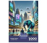 Puzzle De 1000 Pièces pour Adolescents Cybernetic Elephant in Futuristic City Puzzles pour Adultes Jeux Familiaux Améliorent La Mémoire Jeu Stimulant Cadeaux 52x38cm/1000pcs