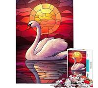 Puzzle de 1000 pièces pour Adolescents Cygne au Coucher du Soleil dans Un vitrail idéal pour Un Anniversaire ou Noël Niveau de difficulté Difficile Jeu Familial pour Les 14 Ans et Plus (50x75cm)