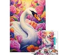 Puzzle de 1000 pièces pour Adolescents Cygne et Fleurs Portrait Puzzle de 1000 pièces à Monter soi-même Découpe de précision Idéal comme Cadeau pour Toute la Famille (50x75cm)