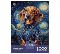 Puzzle De 1000 Pièces pour Adolescents Dachshund Starry Night -2 Jeu De Réflexion Amusant Et Humoristique, Cadeau Unique pour Un Anniversaire Ou Noël 70x50cm/1000pcs
