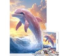 Puzzle de 1000 pièces pour Adolescents Dauphin Rose bondissant Hors des Vagues Jeu éducatif Cadeau d'anniversaire Casse-tête Collection d'artistes Beaux-Arts Format 50x75cm