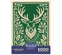 Puzzle De 1000 Pièces pour Adolescents Deer Head with Floral Border Puzzles pour Adultes Analyse Et Logique Chaque Pièce Est Unique - Casse-tête Jeux De Société Familiaux 70x50cm/1000pcs