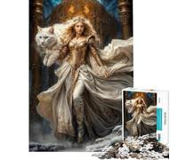 Puzzle de 1000 pièces pour Adolescents Déesse du Nord Freya Chat Blanc Cadeau d'anniversaire ou de Noël Jouet éducatif et éducatif Convient aux 14 Ans et Plus (38x26cm)