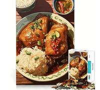 Puzzle de 1000 pièces pour adolescents, délicieux plat de poulet et riz, jeu de nettoyage des bords, jeu de concentration, cadeau, jeu entre les deux, tableau mural de Noël (38 x 52 cm)
