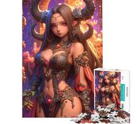 Puzzle de 1000 pièces pour Adolescents Démone à Cornes Personnage féminin d'anime Jeu Amusant et Anti-Stress à Faire à la Maison Convient aux 14 Ans et Plus (50x75cm)