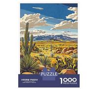 Puzzle De 1000 Pièces pour Adolescents Desert Landscape with Cactus Puzzle Jeux De Famille Décoration Murale Cadeaux Uniques pour Anniversaire Et Noël 52x38cm/1000pcs
