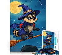 Puzzle de 1000 pièces pour Adolescents Dessin animé Raton Laveur et sorcière Volant sur Un Balai Jeu de Concentration et de Loisirs Décoration Murale de Noël (50x75cm)