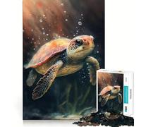Puzzle de 1000 pièces pour Adolescents Dessin Aquarelle de Tortue Découpe précise Jeu cognitif Cadeau pour des Moments de Calme Décoration de Noël (50x75cm)