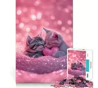 Puzzle de 1000 pièces pour Adolescents Deux Chatons avec Un cœur, découpe Nette, Jeu cognitif, Cadeau pour des Moments de Calme, décoration de Noël (38x52cm)