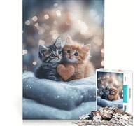 Puzzle de 1000 pièces pour Adolescents Deux Chatons avec Un cœur Jeu Familial décoration Murale renforce Les Liens d'amour Entre Les Couples 50x75cm