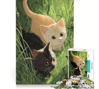 Puzzle de 1000 pièces pour Adolescents Deux Chatons dans Les Hautes Herbes Jeu Familial décoration Murale renforce Les Liens d'amour Entre Les Couples 38x26cm
