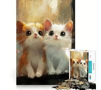 Puzzle de 1000 pièces pour Adolescents Deux Chatons Mignons, découpe Fine, Art, entraînement à la Concentration, Jeu Amusant et Calme, Cadeau de Noël (38x52cm)