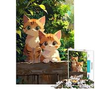 Puzzle de 1000 pièces pour Adolescents Deux Chats Mignons dans Un Jardin Jeu éducatif de 1000 pièces défi Stimulant Design Attrayant (50x75cm)