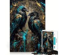 Puzzle de 1000 pièces pour Adolescents Deux Corbeaux avec Un Cercle Astrologique doré, Assemblage précis, Jeu de Concentration, Divertissement, Loisirs, décoration Murale de Noël (38x52cm)