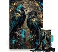 Puzzle de 1000 pièces pour Adolescents Deux Corbeaux avec Un Cercle Astrologique doré, découpe Nette, Jeu cognitif Amusant, Divertissement pour Les Temps Morts, décoration de Noël (38x26cm)