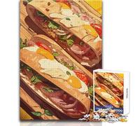 Puzzle de 1000 pièces pour Adolescents:Deux délicieux sandwichs sur Un Plateau en Bois Jeu intellectuel, Amusant et Artistique Dimensions:38x52 cm