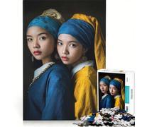 Puzzle de 1000 pièces pour Adolescents Deux Filles à la Boucle d'oreille en Perle décoration Murale pour se remémorer des Souvenirs Cadeau Unique pour Un Anniversaire ou Noël 50x75cm
