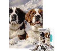 Puzzle de 1000 pièces pour Adolescents Deux Saint-Bernard dans la Neige Puzzle pour Adultes Jeu Amusant Niveau de difficulté Difficile idéal pour Un Anniversaire ou Noël (38x52cm)