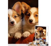 Puzzle de 1000 pièces pour Adolescents Deux Welsh Corgis Pembroke Décoration Murale Cadeau Jeu Relaxant Pièces de Formes aléatoires Parfaitement emboîtables Dimensions 38x26cm