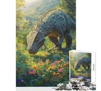 Puzzle de 1000 pièces pour Adolescents Dinosaure dans Un Champ de Fleurs Décoration intérieure Jouet Cadeau pour Femmes et Hommes Jeu éducatif Renforcer l'amour au Sein du Couple Dimensions 50x75cm
