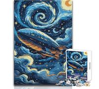 Puzzle de 1000 pièces pour Adolescents : dirigeable dans Un Ciel étoilé, Jeu Stimulant et éducatif pour Toute la Famille Dimensions : 38x52 cm