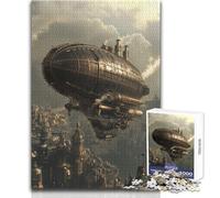 Puzzle de 1000 pièces pour Adolescents - Dirigeable Steampunk au-Dessus d'une Ville - Idéal pour se détendre et se Relaxer - Découpe Nette et régulière - Dimensions:38x52cm