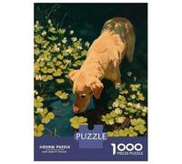 Puzzle De 1000 Pièces pour Adolescents Dog Drinking from A Pond with Clover Jeu De Réflexion Amusant Et Humoristique, Cadeau Unique pour Un Anniversaire Ou Noël 70x50cm/1000pcs