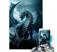 Puzzle de 1000 pièces pour Adolescents Dragon Bleu ancestral de l'eau Jeu de réflexion et Jouet intellectuel Cadeau et Jouet Amusant et Humoristique (75x50cm)