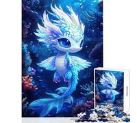 Puzzle de 1000 pièces pour Adolescents Dragon Bleu Mignon Jeu Anti-Stress Idée Cadeau pour Un Père Noël Secret Jeu Impossible Stimule Le Cerveau Dimensions 38x26cm