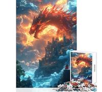 Puzzle de 1000 pièces pour Adolescents Dragon de feu surplombant Un château à flanc de Falaise Jeu éducatif et Cadeau pour Femmes et Hommes Jeu Impossible Chaque pièce est Unique Dimensions 38x26 cm