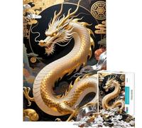 Puzzle de 1000 pièces pour Adolescents Dragon doré sur Fond d'inspiration Asiatique Activités Amusantes à la Maison Une œuvre d'art à Monter soi-même Jouet à partir de 14 Ans (38x52cm)