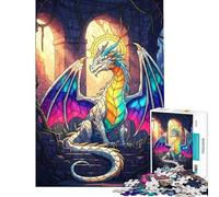 Puzzle de 1000 pièces pour Adolescents Dragon en vitrail sous Une Arche de Pierre Jeu Familial pour Adolescents Améliore la mémoire Cadeau Stimulant (Dimensions 38x26cm)