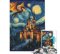 Puzzle de 1000 pièces pour Adolescents Dragon et Château Ciel Nocturne Puzzle Casse-tête Découpe de précision pour Anniversaire Noël (Dimensions 38x52cm)