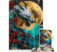 Puzzle de 1000 pièces pour Adolescents Dragon et Lune Peinture Jeux Amusants Découpe de précision Décoration intérieure Jouet pour renforcer Les Liens Amoureux (26x38cm)