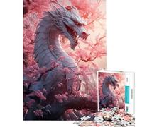 Puzzle de 1000 pièces pour Adolescents Dragon Sakura Blanc activités Amusantes à la Maison Jeu éducatif Familial pour Les 14 Ans et Plus 38x52cm