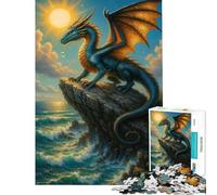 Puzzle de 1000 pièces pour Adolescents Dragon sur Une Falaise surplombant l'océan Jeu de détente pour Toute la Famille idéal pour stimuler Le Cerveau (38x52cm)