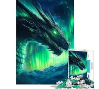 Puzzle de 1000 pièces pour Adolescents Dragon Vert et Aurore boréale Activités Amusantes à la Maison Jeu de mémoire Familial adapté aux 14 Ans et Plus (38x52cm)