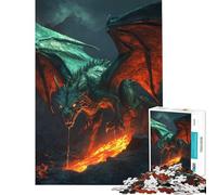 Puzzle de 1000 pièces pour Adolescents Dragon Vert et Lave Activités Amusantes à la Maison Jeu d'assemblage de Motifs impossibles pour Les 14 Ans et Plus (38x26cm)