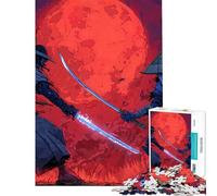 Puzzle de 1000 pièces pour Adolescents Duel de samouraïs sous Une Lune Rouge Jouet de Puzzle pour Adolescents décoration Murale Course de Vitesse Manuelle Aide à exercer Le Cerveau (Taille 38x26cm)