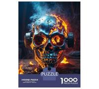 Puzzle De 1000 Pièces pour Adolescents Dynamic Flames Skull Puzzle Jeux De Famille Une Œuvre d'art Cadeaux d'anniversaire Et De Noël Uniques 52x38cm/1000pcs