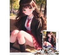 Puzzle de 1000 pièces pour Adolescents Écolière dans Un Parc Décoration Murale Cadeau de Noël Secret Jeu Impossible Renforce l'amour Entre Couples Dimensions 38x52cm