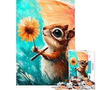 Puzzle de 1000 pièces pour Adolescents Écureuil avec Fleur et Parapluie sous la Pluie Jeux relaxants pour Adultes défi Stimulant Cadeau Original d'anniversaire ou de Noël (38x52cm)