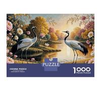 Puzzle De 1000 Pièces pour Adolescents Elegant Cranes in Floral Landscape Painting Puzzle pour Adultes Jeu Manuel pour Améliorer La Mémoire Cadeau d'anniversaire, Cadeaux, 38x26cm/1000pcs
