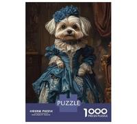 Puzzle De 1000 Pièces pour Adolescents Elegant Maltese Dog in Blue Victorian Gown Renaissance Maltese Puzzles pour Adultes Jeux Relaxants Découpe De Précision Cadeaux De Noël Et d'anniversaire 38x26c
